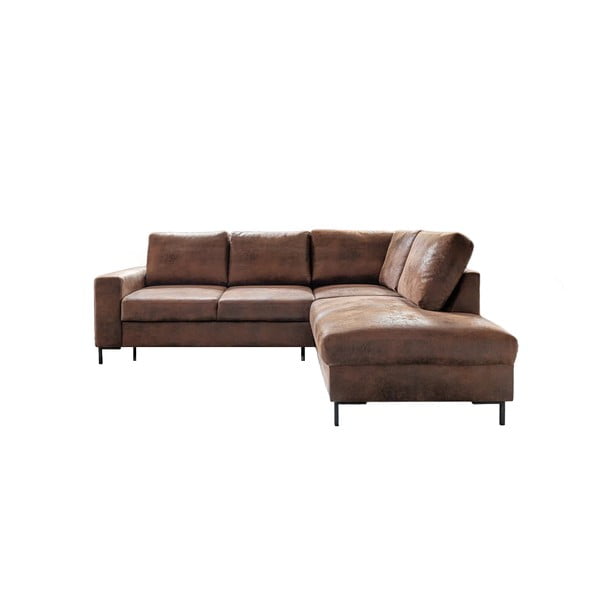 Rjava raztegljiva kotna sedežna garnitura iz umetnega usnja (desni kot) Lofty Lilly – Miuform