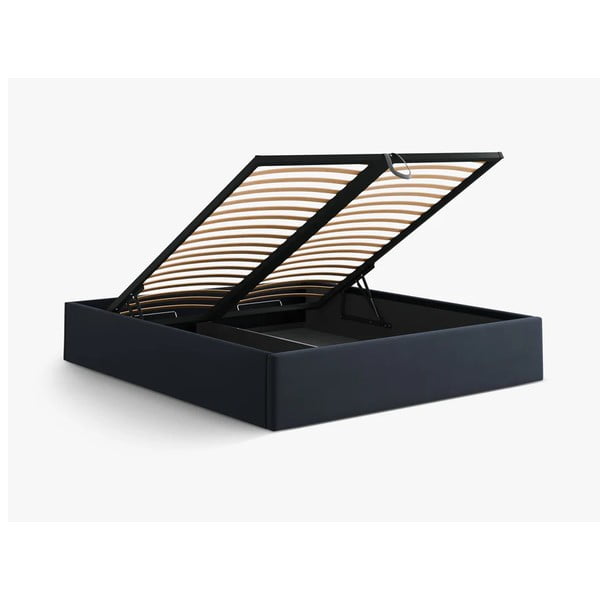 Temno modra oblazinjena zakonska postelja s prostorom za shranjevanje/brez vzglavja z letvenim dnom 180x200 cm Susan – Micadoni -image-3