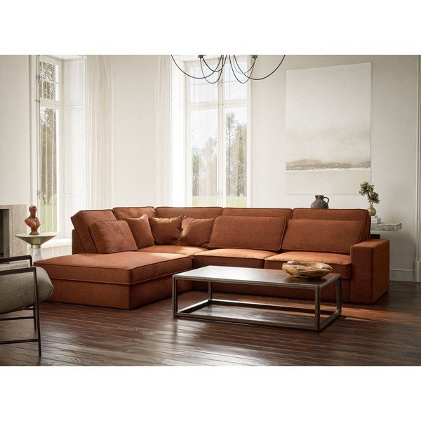 Bakrena kotna sedežna garnitura iz šenilje (levi kot/v obliki črke L) Kirou – Maison de Rêve-image-1