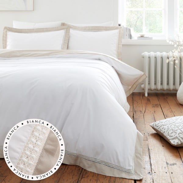Bela bombažna posteljnina za zakonsko posteljo 200x200 cm Oxford Lace – Bianca