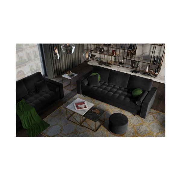 Črna žametna raztegljiva zofa Milo Casa Santo-image-1