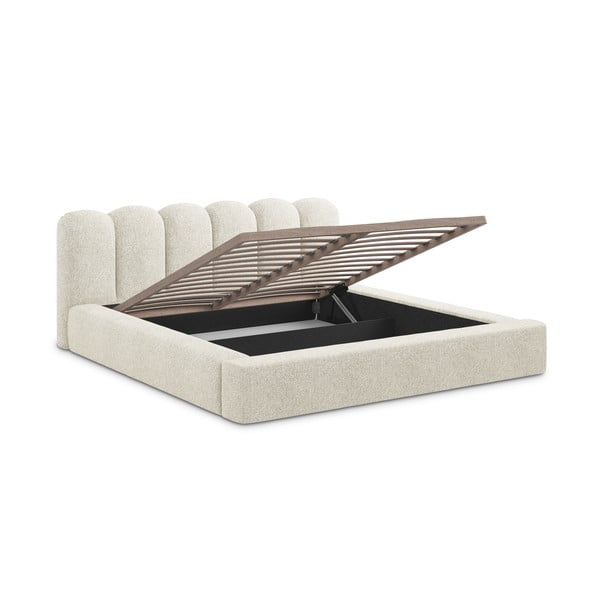Bež oblazinjena zakonska postelja s prostorom za shranjevanje z letvenim dnom 140x200 cm Mano – Makamii-image-2
