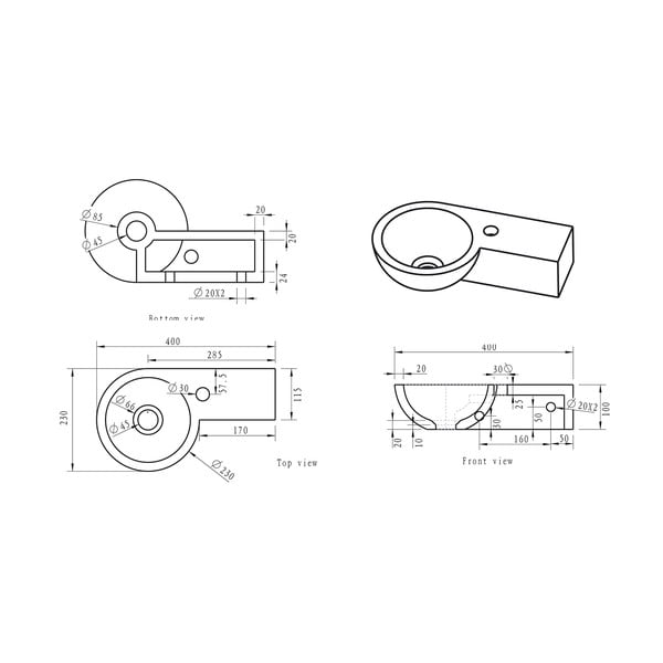 Črn kotni kamnit manjši umivalnik 40x23 cm Blok – Sapho-image-4