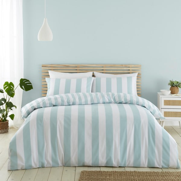Bela/modra posteljnina za zakonsko posteljo 200x200 cm Cove Stripe – Catherine Lansfield