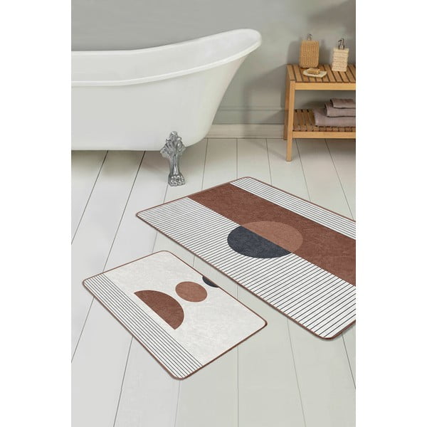 Bele/rjave kopalniške preproge v kompletu 2 ks 60x100 cm – Mila Home-image-2