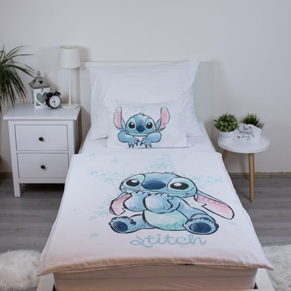 Bela bombažna otroška posteljnina za otroško posteljico 100x135 cm Lilo and Stitch "White Star" – Jerry Fabrics-image-1