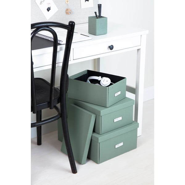 Zelenomodra kartonasta škatla za shranjevanje s pokrovom 34,5x45x18,5 cm Katrin Canvas Paper Laminate – Bigso-image-3