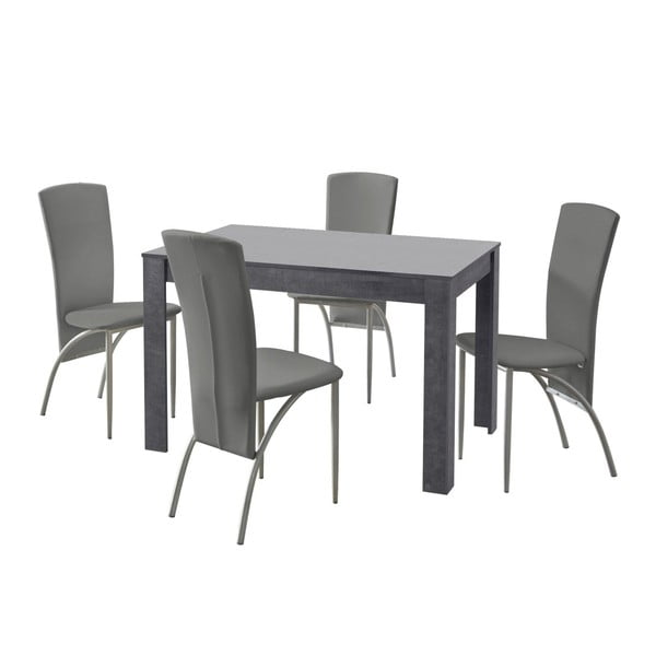 Komplet 4 sivih jedilnih miz in 4 sivih jedilnih stolov Støraa Lori Nevada Slate Light Grey