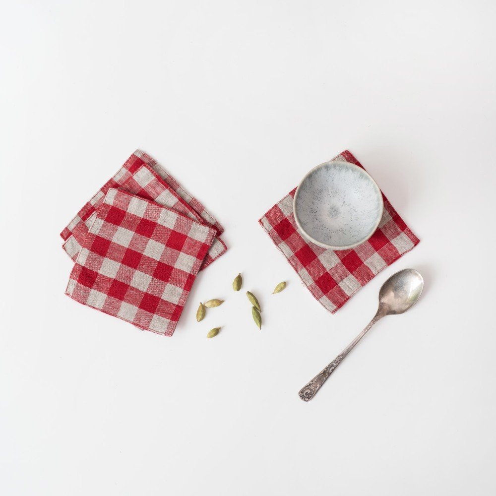 Rdeči tekstilni podstavki za kozarce v kompletu 4 ks Red Gingham