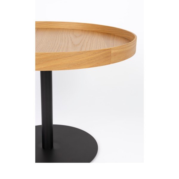 Okrogla klubska mizica z mizno ploščo v hrastovem dekorju v naravni barvi ø 56 cm Yuri M – White Label-image-2