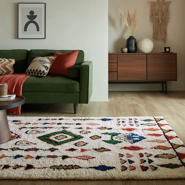 Kremno bela ročno tkana volnena preproga 120x170 cm Moroccan Fes – Flair Rugs-image-1