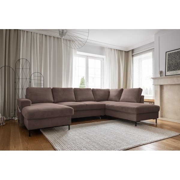 Rjava raztegljiva kotna sedežna garnitura iz rebrastega žameta (desni kot) Lofty Lilly – Miuform-image-3