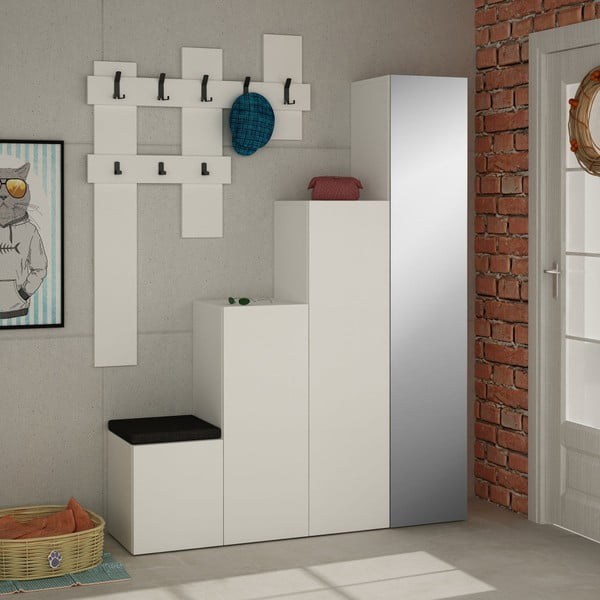 Homitis Up bela garderobna omara in set stenskih obešalnikov-image-3