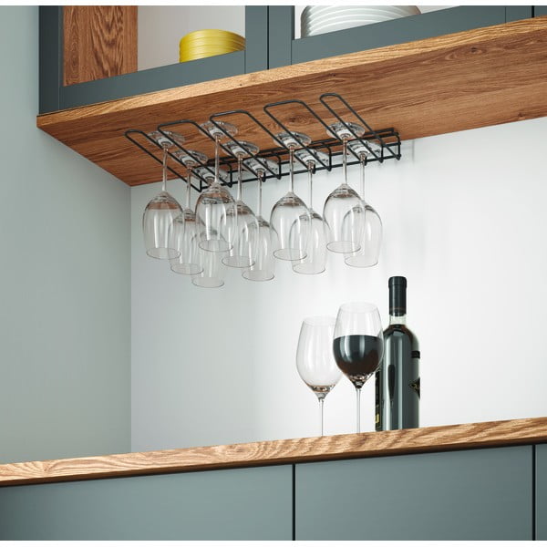 Črno stensko držalo za vinske kozarce Metaltex Wine Glass-image-3