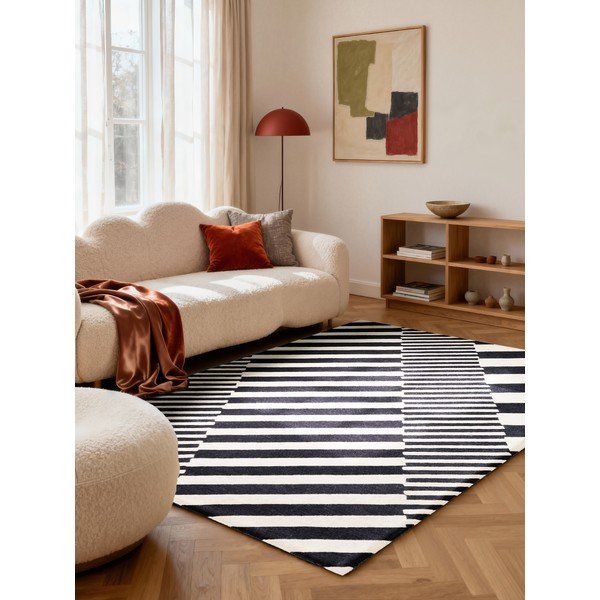 Črno-bela ročno tkana volnena preproga 120x180 cm Stryve Flux – Elle Decoration-image-1