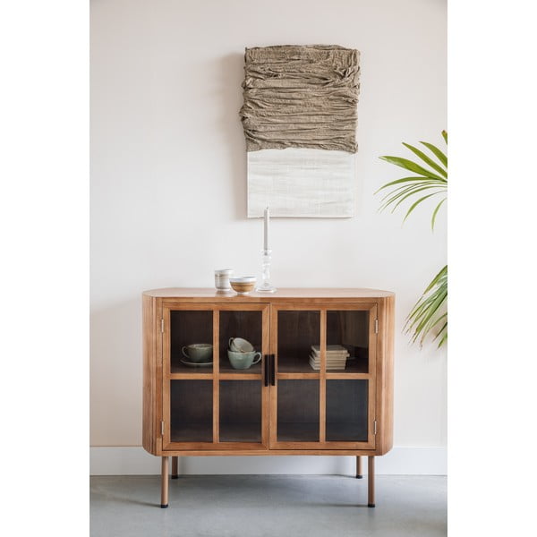 Vitrina iz masivnega kavčukovca v naravni barvi 100x80x38 cm Yaz – White Label-image-1