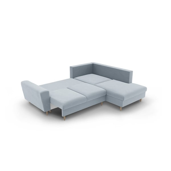 Svetlo modra žametna raztegljiva kotna sedežna garnitura s prostorom za shranjevanje (desni kot/v obliki črke L) Kyoto – Cosmopolitan Design-image-4
