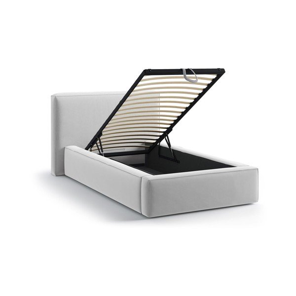 Oblazinjena postelja s prostorom za shranjevanje in z letvenim dnom 90x200 cm v srebrni barvi Jodie – Micadoni -image-1