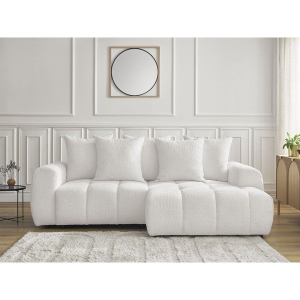 Bela raztegljiva kotna sedežna garnitura iz tkanine bouclé s prostorom za shranjevanje (desni kot/z ležalnikom) Roxelane – Bobochic Paris-image-1