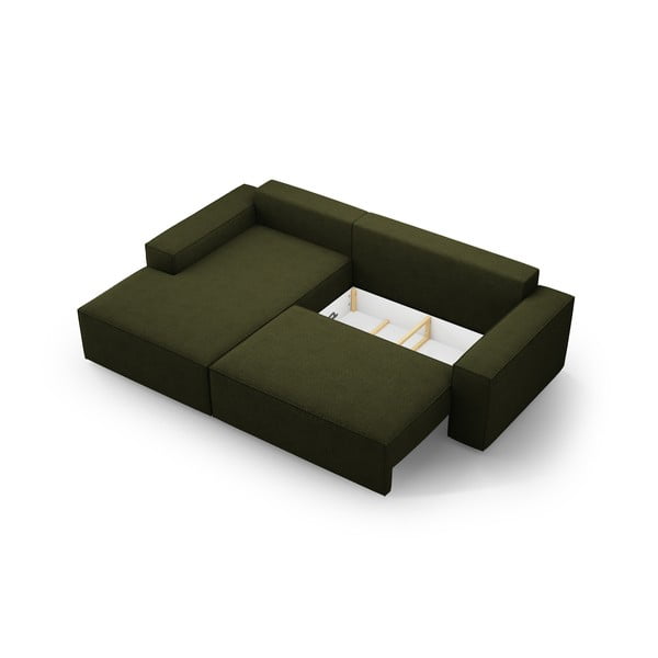 Temno zelena raztegljiva kotna sedežna garnitura iz tkanine bouclé (levi kot) Jodie – Micadoni Home-image-4