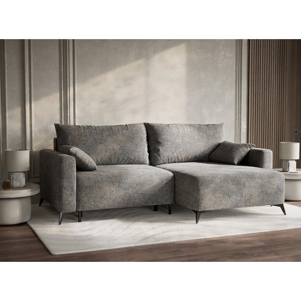 Siva raztegljiva/s prostorom za shranjevanje kotna sedežna garnitura iz šenilje (desni kot/z ležalnikom) Leon – Maison de Rêve-image-4