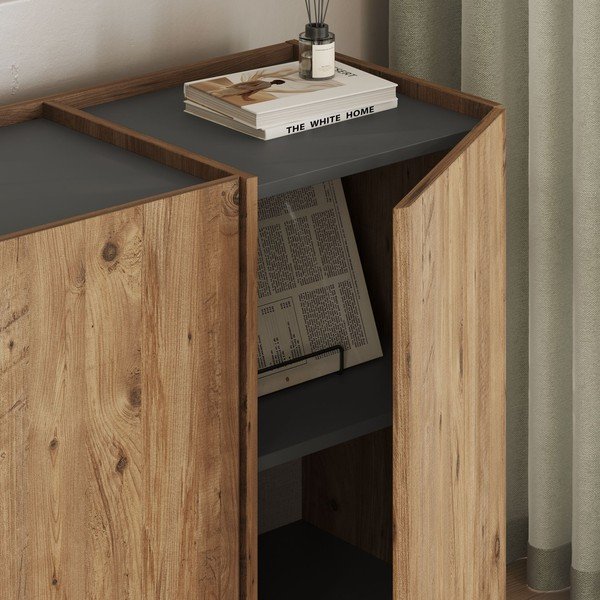 Komoda v borovem dekorju z luknjo za kable v naravni barvi 180x80x45 cm Dorma – Kalune Design-image-4