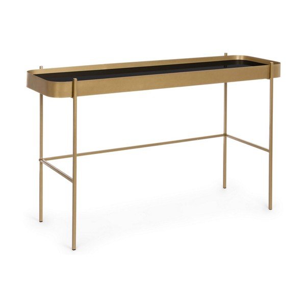Stranska mizica s stekleno mizno ploščo v zlati barvi 43x120,5 cm Rashida – Bizzotto