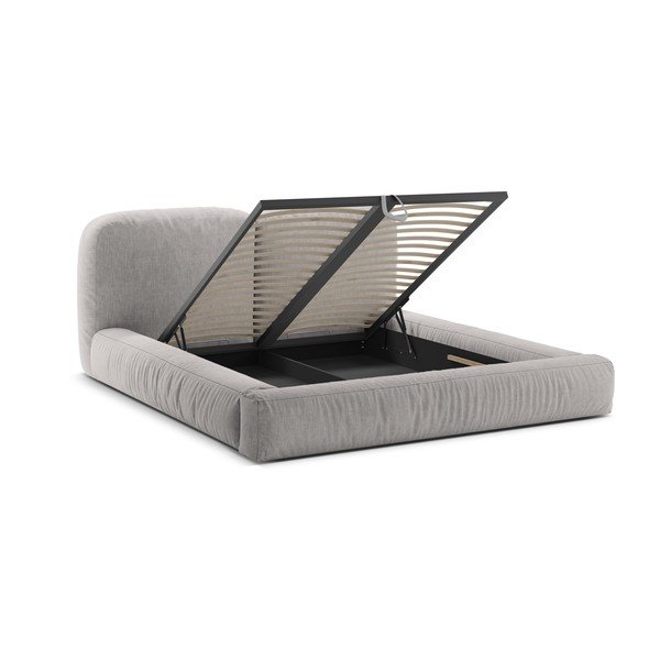 Svetlo siva oblazinjena zakonska postelja s prostorom za shranjevanje in z letvenim dnom 180x200 cm Martina – Micadoni -image-2