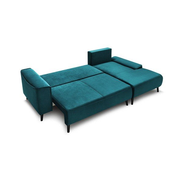 Petrolej modra žametna raztegljiva sedežna garnitura Bobochic Paris Hera Bis, desni kot-image-3