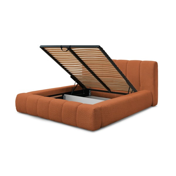 Oranžna oblazinjena zakonska postelja s prostorom za shranjevanje z letvenim dnom 160x200 cm Denali – Bobochic Paris-image-4