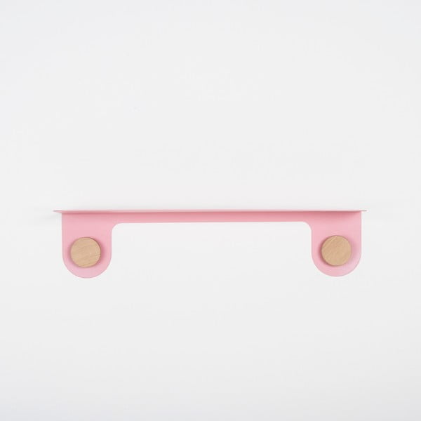 Rožnata stenska polica iz jekla z detajli iz hrastovega lesa z 2 kavljema Gazzda Hook, dolžina 60 cm-image-2