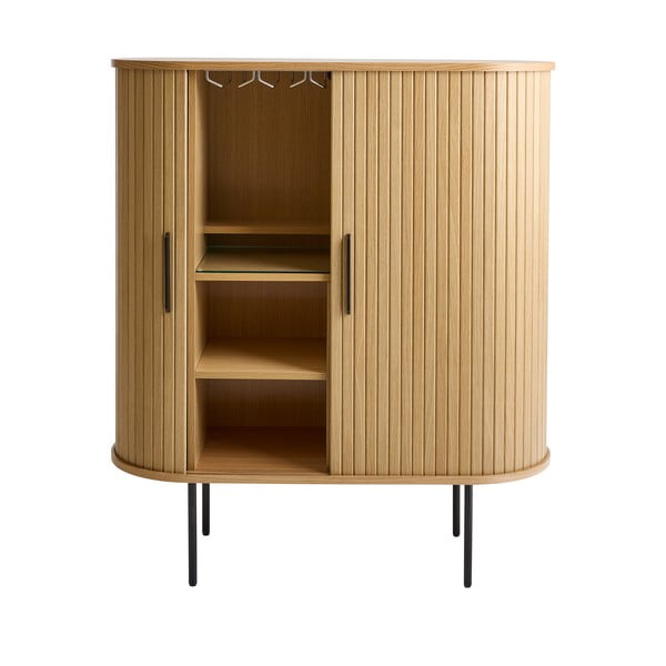 Vinska omara v hrastovem dekorju z drsnimi vrati v naravni barvi 100x118x40 cm Nola – Unique Furniture-image-2