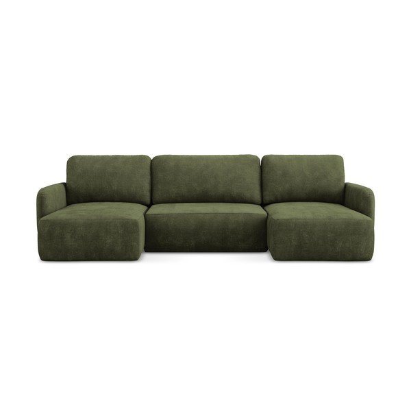 Zelena raztegljiva kotna sedežna garnitura iz šenilje s prostorom za shranjevanje (v obliki črke "U") Lilo – Makamii