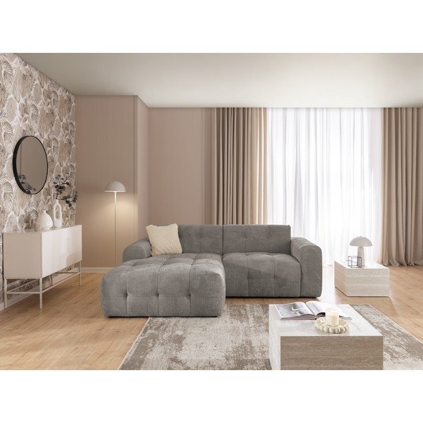Siva kotna sedežna garnitura (levi kot/z ležalnikom) Melva – Ropez-image-1