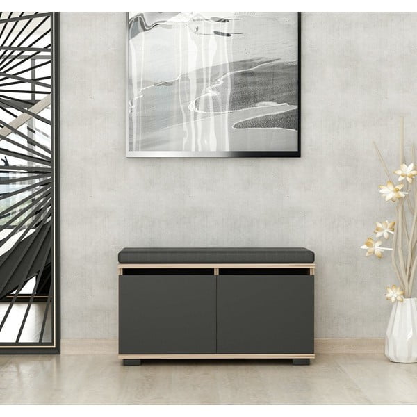 Črna omarica za čevlje v orehovem dekorju s klopjo Drago – Kalune Design-image-2