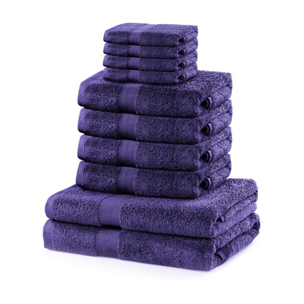 Komplet 8 vijoličnih brisač in 2 kopalnih brisač DecoKing Marina Purple