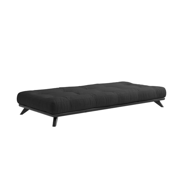 Črna postelja iz masivnega bora z vzmetnico Karup Design Senza Double, 90 x 200 cm