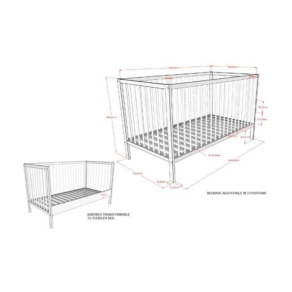 Rjava otroška posteljica iz masivne bukve z odstranljivo stranico in nastavljivo višino 70x140 cm Dino – Vipack-image-4