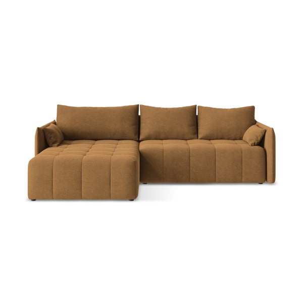 Raztegljiva/s prostorom za shranjevanje kotna sedežna garnitura v barvi terakote (levi kot/z ležalnikom) Moku – Makamii