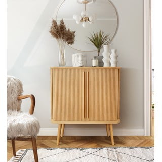 Visoka komoda v hrastovem dekorju z drsnimi vrati v naravni barvi 83x95 cm Rove – Woodman