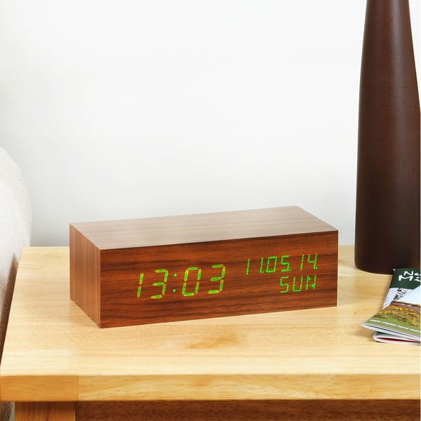 Zelena LED budilka Square Click Clock, oreh-image-1