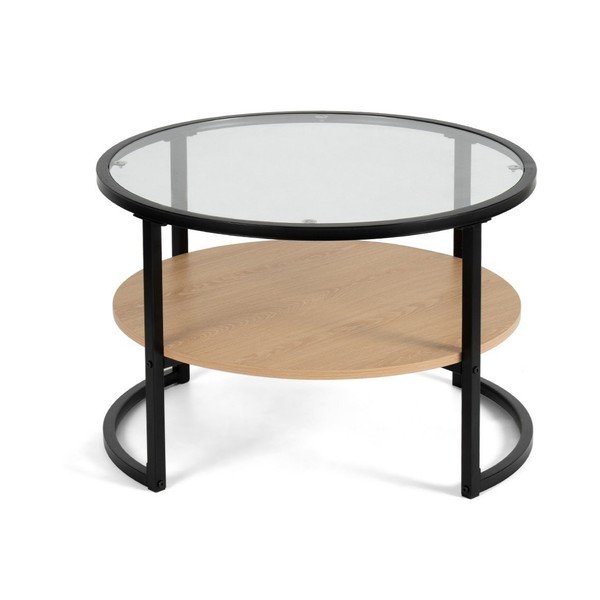 Črna/v naravni barvi okrogla klubska mizica v hrastovem dekorju ø 68 cm Zanu – Bonami Essentials-image-2