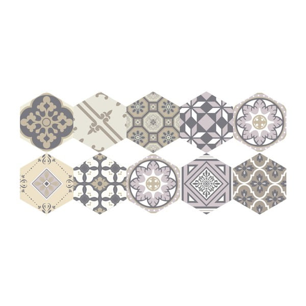 Komplet 10 talnih nalepk Ambiance Floor Stickers Hexagons Vita, 40 x 90 cm