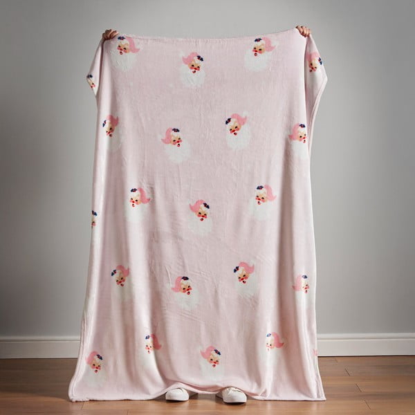 Svetlo rožnata odeja z božičnim motivom iz mikropliša 130x170 cm Vintage Christmas Santa – Catherine Lansfield-image-3