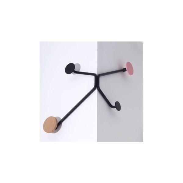 Črn stenski obešalnik z rožnatim detajlom Gazzda Hook-image-3