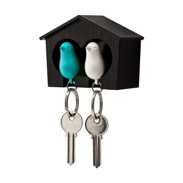 Rjav obesek za ključe z belim in modrim obeskom za ključe Qualy Duo Sparrow