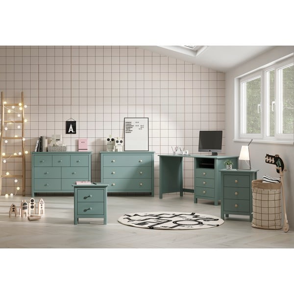 Modrozelena nizka otroška komoda iz masivnega bora 100x80 cm Max – Marckeric-image-2