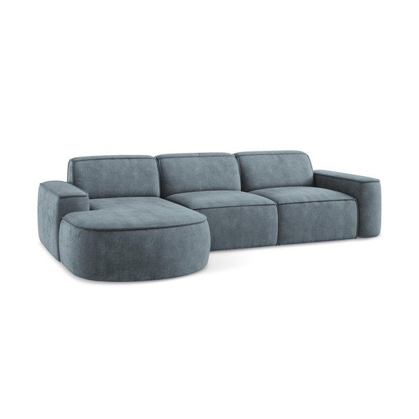 Prašno modra kotna sedežna garnitura iz šenilje (levi kot/z ležalnikom) Omao – Makamii-image-4