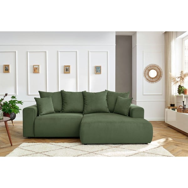 Zelena žametna kotna sedežna garnitura Enjoy – Bobochic Paris-image-1