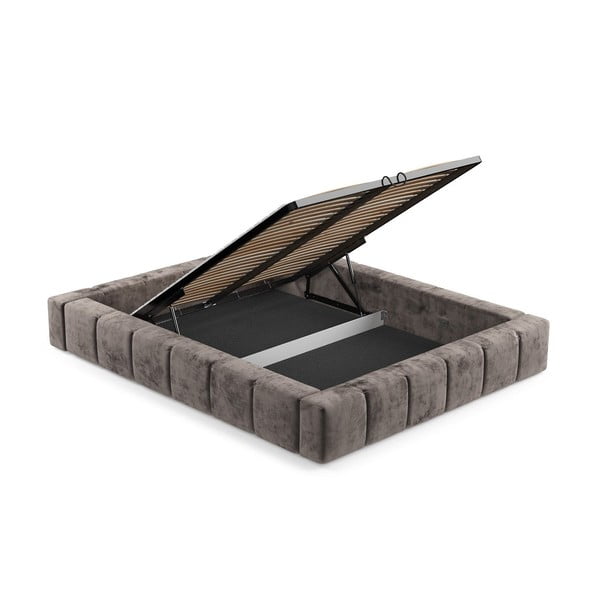 Rjava oblazinjena zakonska postelja s prostorom za shranjevanje z letvenim dnom 200x200 cm Aruba L – Maison de Rêve-image-4